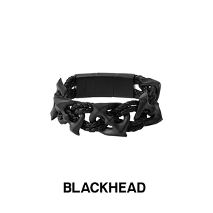 【力丸同款】BLACKHEAD/黑头黑胶浪潮系列黑芒星编织宽手链原创