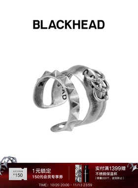 BLACKHEAD/黑头S925银双层穿刺铆钉银戒指原创设计个性春夏新女