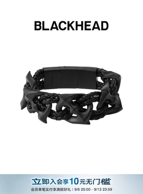 【力丸同款】BLACKHEAD/黑头黑胶浪潮系列黑芒星编织宽手链原创