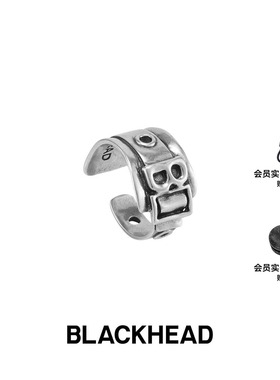 BLACKHEAD/黑头S925银B方绑带银戒指原创设计个性朋克新款春夏