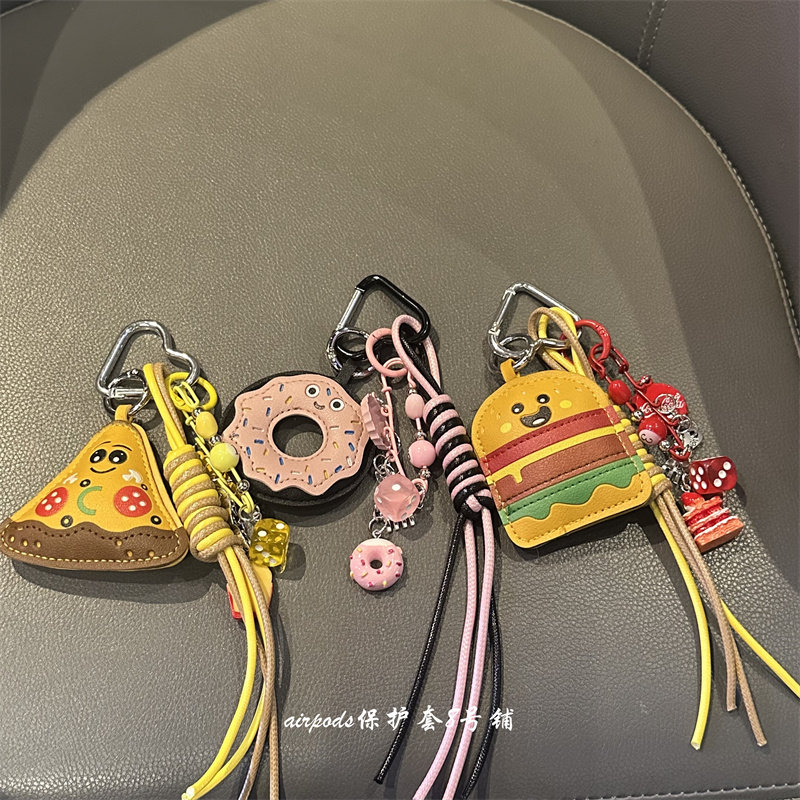可爱卡通汉堡甜甜圈包包挂链车钥匙书包挂坠airpods耳机壳挂饰品