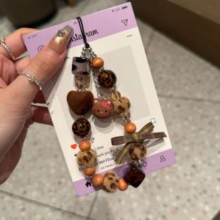 秋冬款美拉德ins豹纹毛球Kitty挂件链条ccd钥匙扣相机包挂件