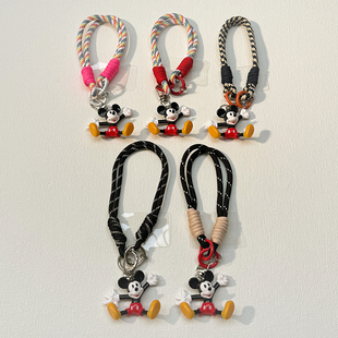 卡通米奇吊坠编织绳公仔短款手机链ccd挂绳手腕结实挂饰耐用挂件