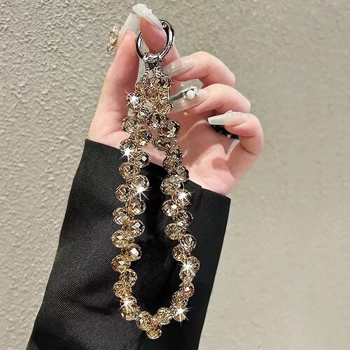 奢华高级感水晶手提链条手腕短挂绳带夹片壳汽车钥匙扣包包挂件潮