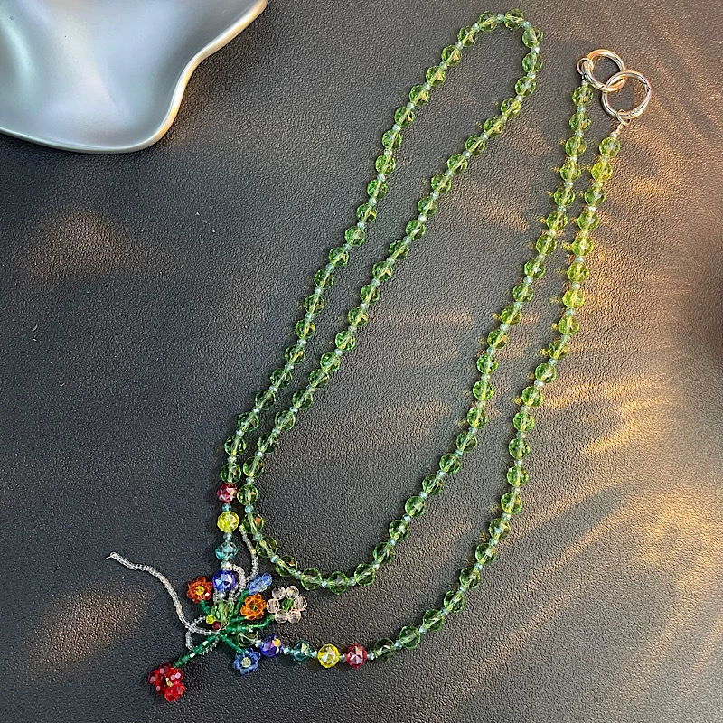 彩色花朵串珠斜挎链绳清新百搭包链挂件水晶挂饰时尚百搭手机壳绳