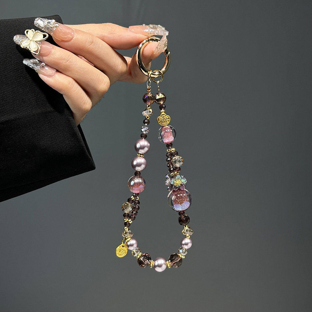 奢华高级感水晶串珠手提链手腕短挂绳壳汽车钥匙扣包包挂件潮