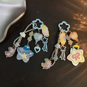新款钥匙扣挂件彩色五角星烤漆铃铛配件耳机套挂件包包挂饰