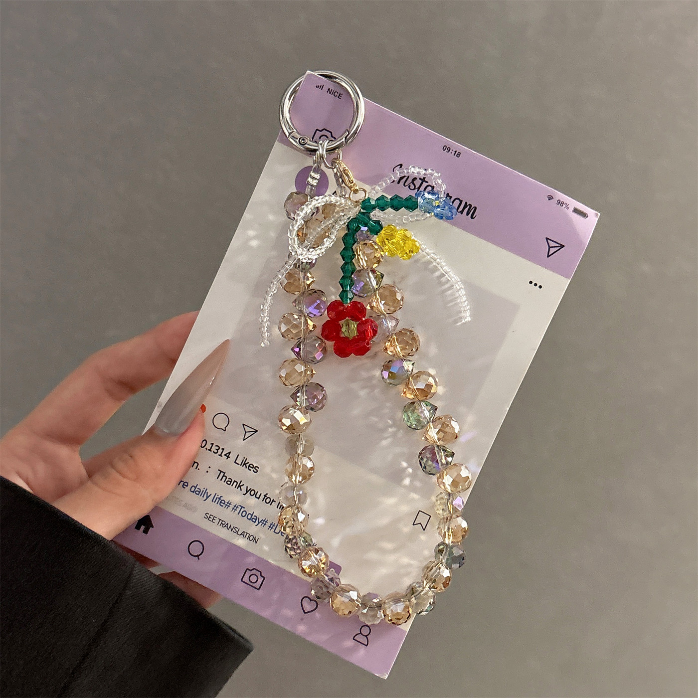 水晶花朵链条奢华串珠手提链手腕短挂绳手机壳汽车钥匙扣包包挂件