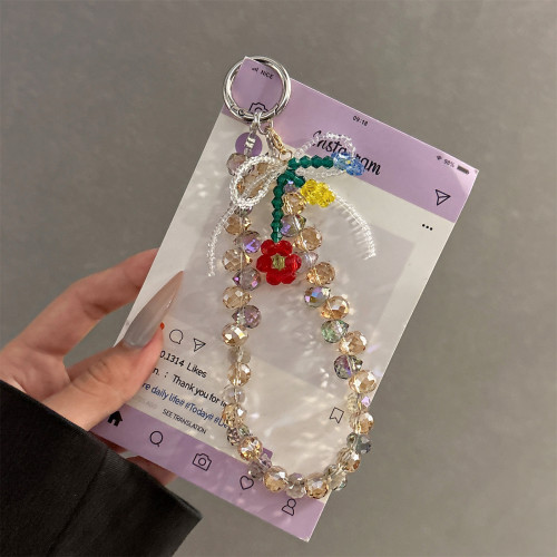 水晶花朵链条奢华串珠手提链手腕短挂绳手机壳汽车钥匙扣包包挂件