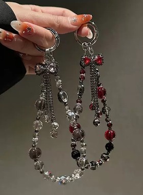 奢华复古流苏蝴蝶水晶珠手提链手腕短挂绳带夹片壳钥匙扣包包挂件