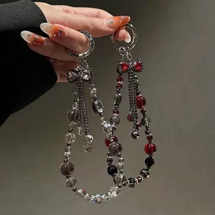 奢华复古流苏蝴蝶水晶珠手提链手腕短挂绳带夹片壳钥匙扣包包挂件