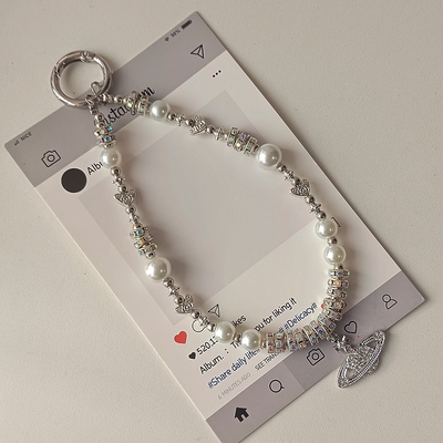 轻奢高级感水钻土星吊坠珍珠链diy串珠挂件精致小众包包挂件