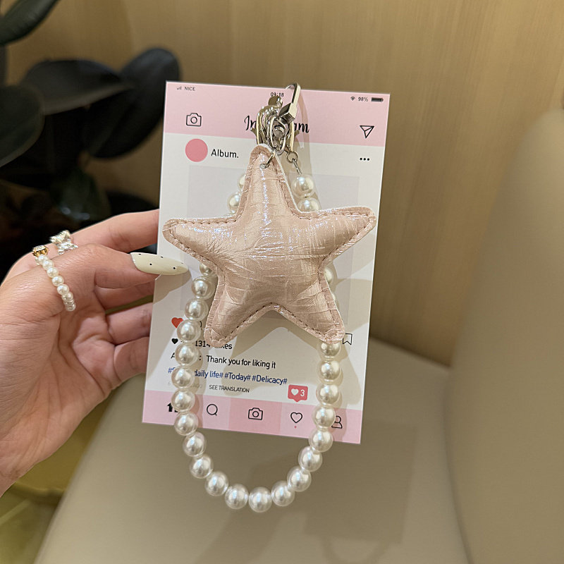 ins风皮质星星珍珠链包挂件气质时尚装饰品新款挂链百搭日韩