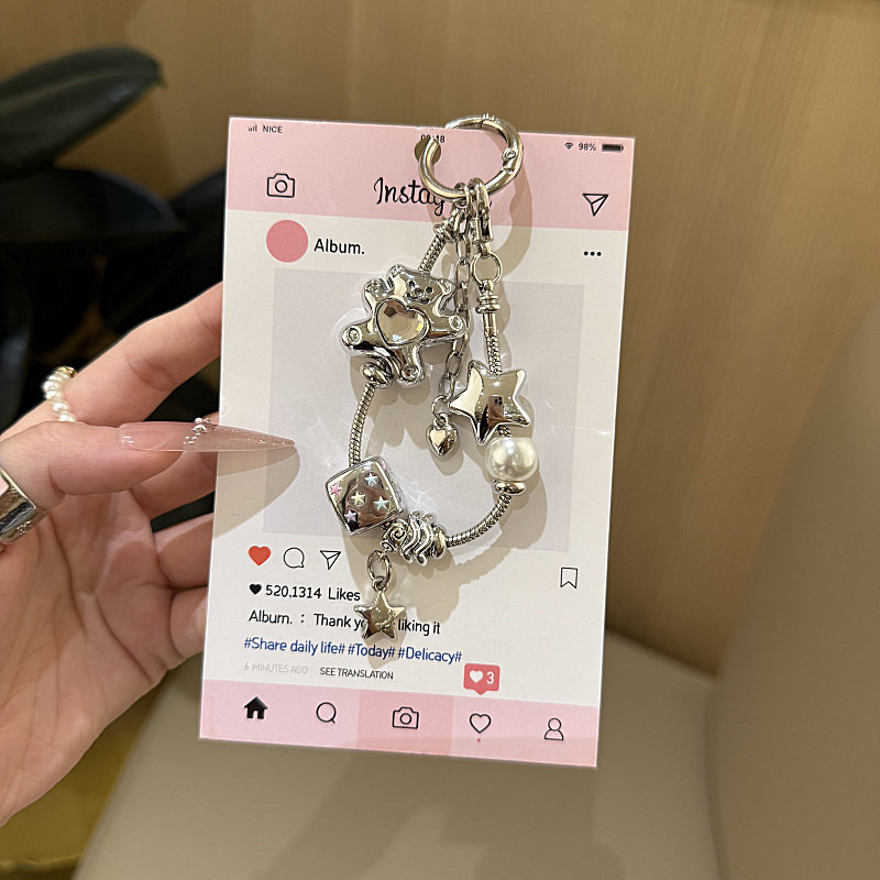ins古早电镀小熊星星方块挂件趣味可爱装饰品包挂链新款日韩