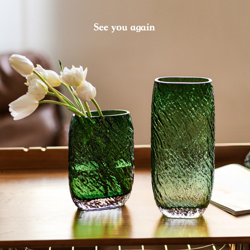 玻璃花瓶轻奢鲜花绿色玄关摆件