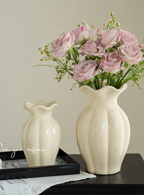 陶瓷花瓶美式奶油轻奢复古高级感创意玫瑰鲜花客厅插花装饰摆件小