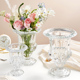 创意高脚花瓶复古浮雕透明玻璃花瓶水养水培鲜花客厅餐桌摆件 法式