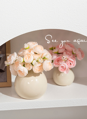 迷你陶瓷小花瓶高级感奶油风简约客厅仿真花插花水养鲜花创意摆件