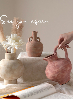 中古手作陶瓷花瓶侘寂风陶艺客厅民宿插花鲜花水培餐桌装饰品摆件