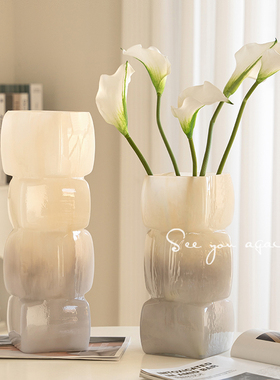 艺术花瓶玻璃高级感法式中古创意几何餐桌装饰品客厅插花琉璃摆件