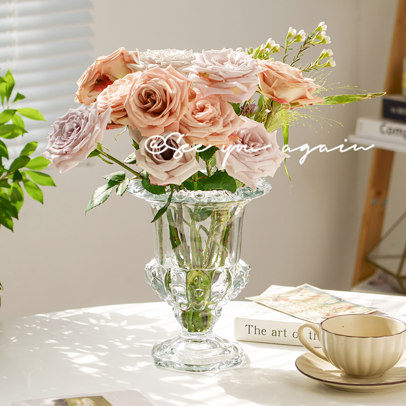 法式ins风高脚杯花瓶玻璃透明水养插花瓶客厅餐桌摆件高档高级感