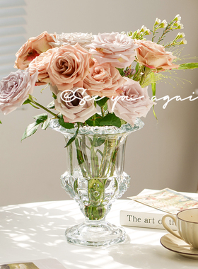 法式ins风高脚杯花瓶玻璃透明水养插花瓶客厅餐桌摆件高档高级感