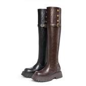 两穿翻折过膝长筒靴女胖mm2026新款 粗腿大筒围修饰腿型骑士靴 冬季