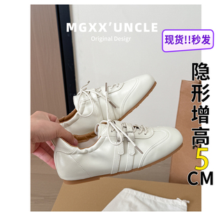 5cm内增高~真皮芭蕾德训鞋女2026夏休闲运动小白鞋阿甘赛车鞋板鞋