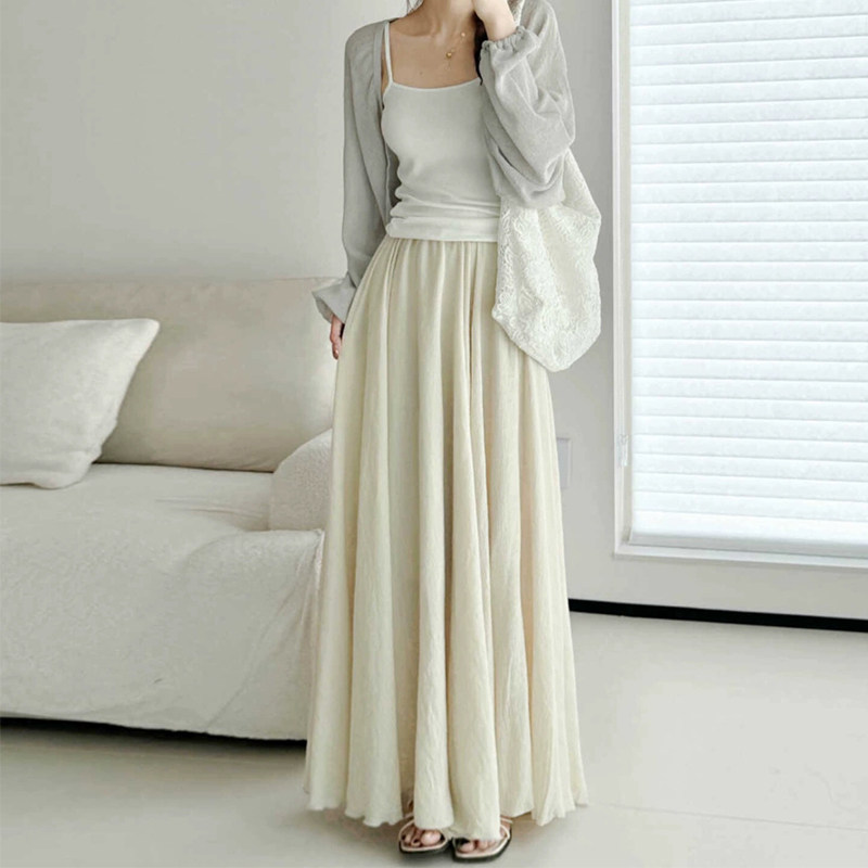 抗皱棉麻半身裙温柔杏色显高显瘦高腰a字大摆纯色及踝春古风长裙,女装/女士精品,半身裙,淘宝优惠券,粉丝福利购,淘宝优惠卷