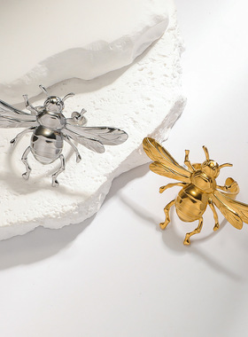 麦芽不锈钢钛钢蜜蜂戒指开口设计指环轻奢小众手饰品ring