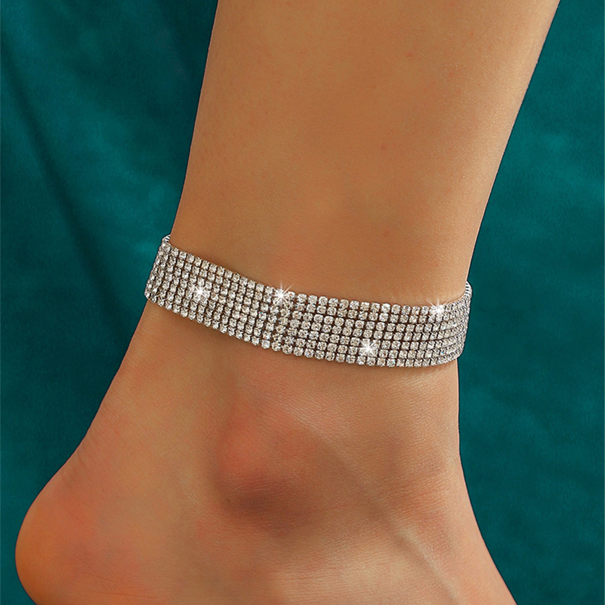 欧美跨境爆款排钻满钻脚链女 百搭沙滩脚踝链 闪亮脚饰足链