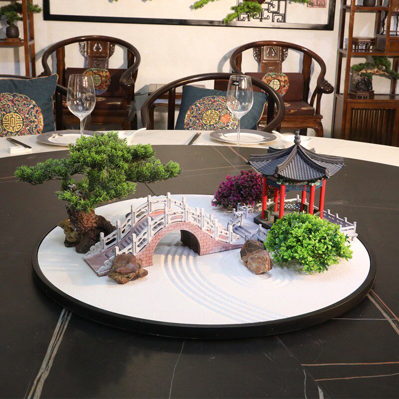 酒店饭店餐桌花饭桌中间花瓶盆景圆桌转盘摆设工艺品园林设计装饰