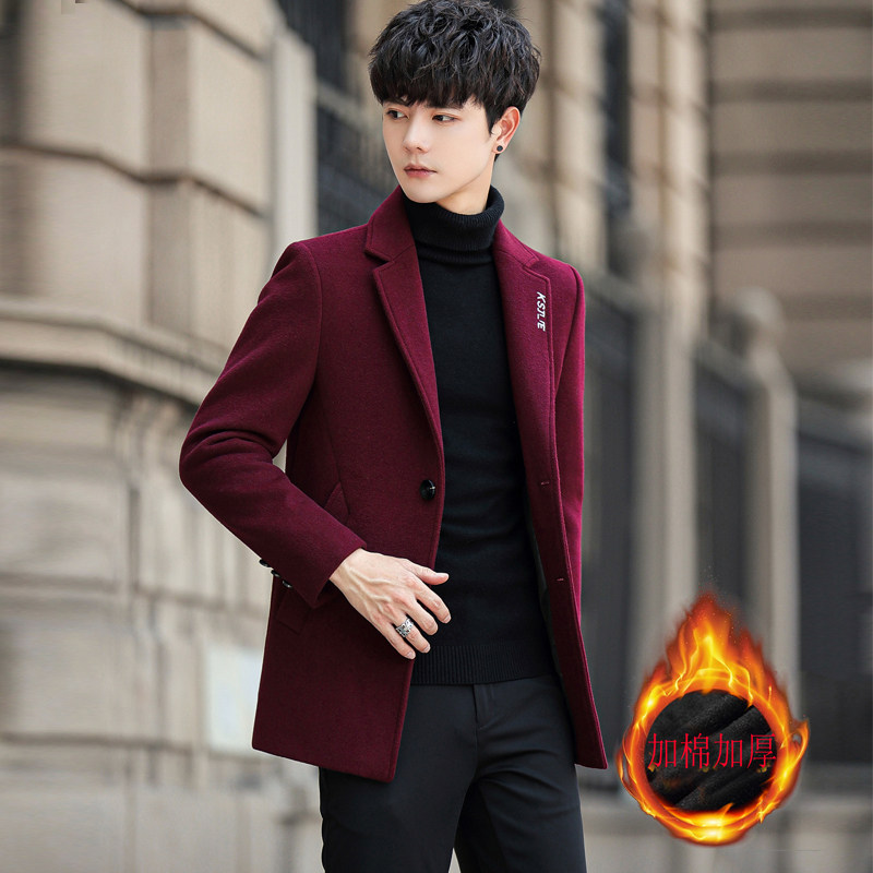 冬季羊毛呢大衣男短款韩版潮流加厚妮子中长款呢子外套男士风衣