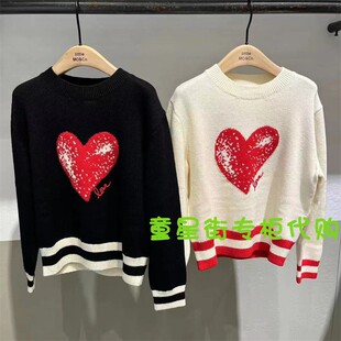 little moco专柜正品24年秋女童毛衣圆领爱心针织衫3SWTT04奥