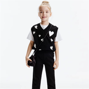 little moco专柜正品24年秋女童V领毛衣爱心马甲背心3SWT017