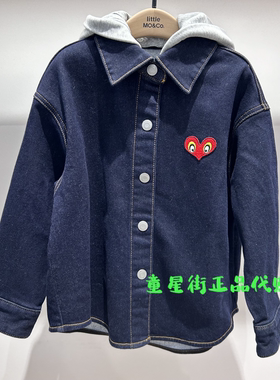 littlemoco专柜正品26年春款男女童拼接连帽休牛仔衬衫KBF1JKT028