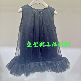 little moco专柜25年夏女童闪粉网纱无袖连衣裙KBE2DRS030