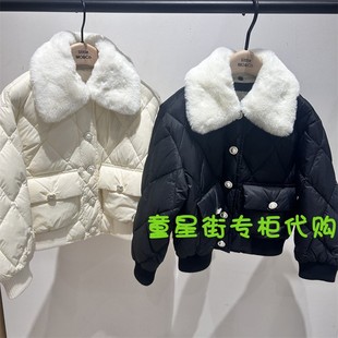 little moco专柜正品24年冬款女童短款毛领夹克羽绒服4EIN019