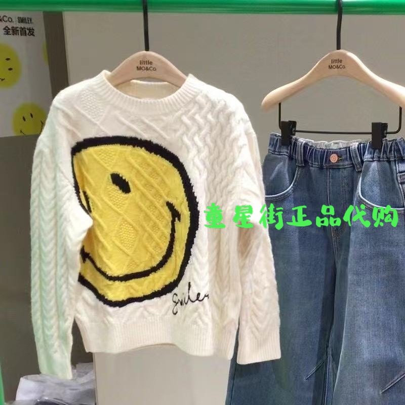 little moco专柜正品25年冬款男女童笑脸套头针织衫KBE4SWT007