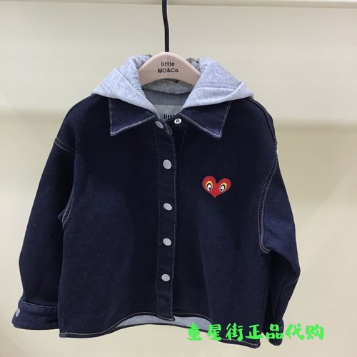 little moco童装正品26年春款男女童连帽拼接牛仔外套KBF1JKT028