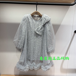 little moco童装正品25春款女童蝴蝶结亮片网纱连衣裙KBF1DRS011