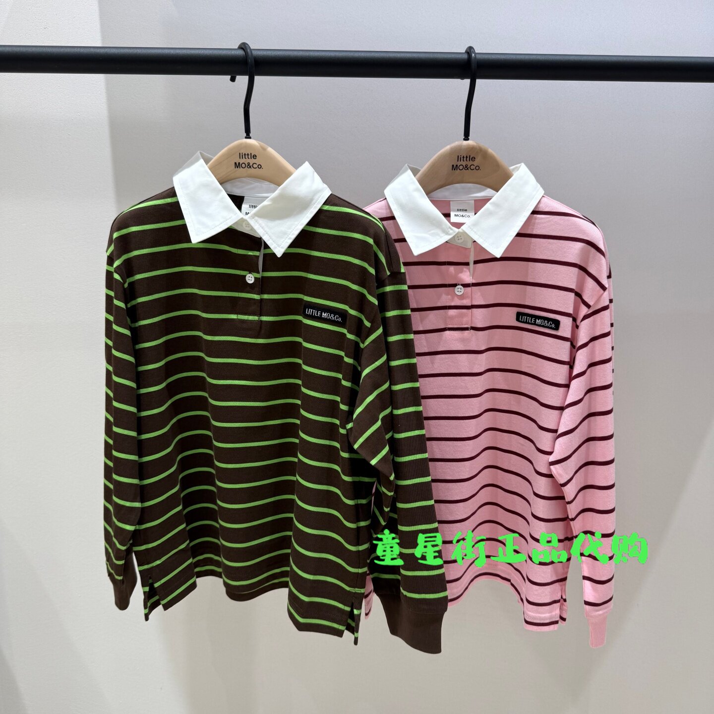 little moco童装正品26年春款男女童条纹长袖POLOT恤KBF1TOP010
