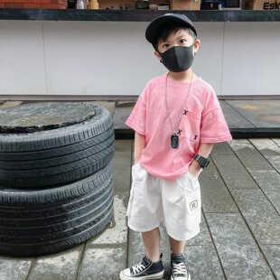 男童短袖T恤2026新款夏季洋气炸街儿童薄款男童夏装宝宝粉色上衣