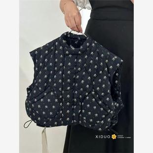 韩国童装女童外套秋冬季新款洋气复古宽松碎花加厚夹棉马甲棉服潮