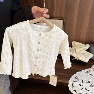 女宝宝小波点空调开衫女童春夏装新款女婴儿童针织防晒衣外套