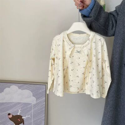 女童碎花开衫吊带套装