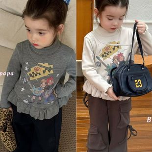韩国女童卫衣25冬季新款加绒加厚保暖T恤宝宝一体绒半高领上衣