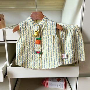 新款中小儿童背心套装夏季新款立体水果玩偶条纹短裤两件套潮