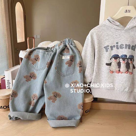 男女童春秋牛仔裤卡通印花可拆档