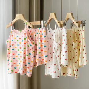 清凉夏日 儿童莫代尔吊带背心睡衣套装 女童短裤家居 中小童夏装